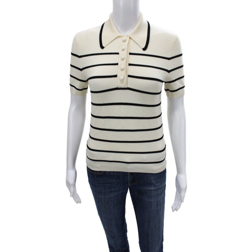 Zimmermann Women Collared Striped Pullover Ivory Viscose Short Sleeve Size 0